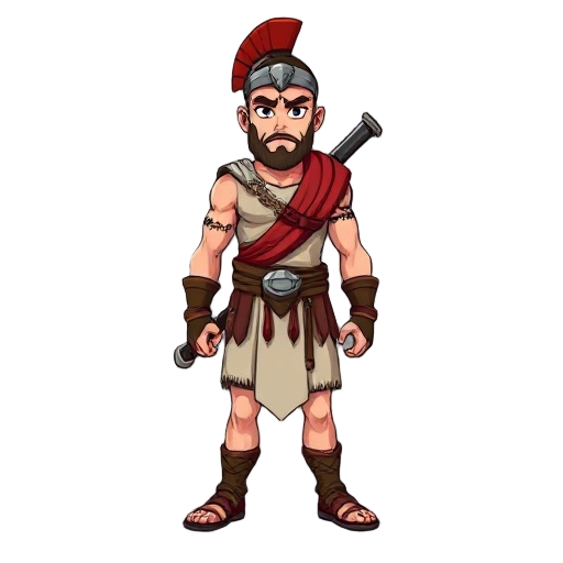 spartan in ancient clothes and a blade with a chain