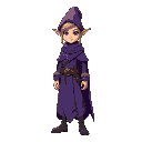 an elf, wearing purple mage clothes, rpg style, anime style