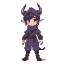 an ele, wearing purple mate clothes, rpg style, anime style