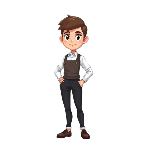 a neutral-feeling barista, dressed neatly like a barista, wearing black pants,  a fifth figure and long leg, 2d pixel arts