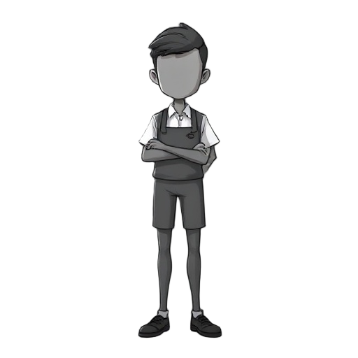 a neutral-feeling barista with long legs, an anonymous human being whose face is grayed out and whose impression is unrecognizable