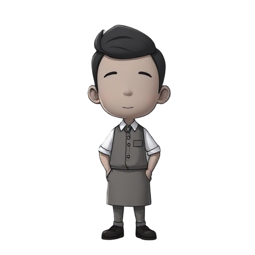 a neutral-feeling barista, an anonymous human being whose face is grayed out and whose impression is unrecognizable, dressed neatly like a barista, small head