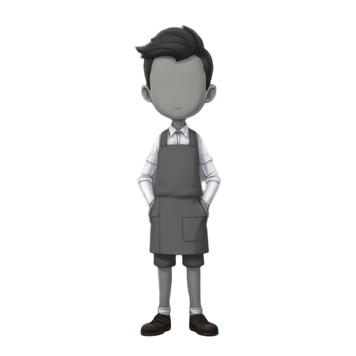 a neutral-feeling barista, an anonymous human being whose face is grayed out and whose impression is unrecognizable, dressed neatly like a barista