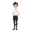 a neutral-feeling barista, dressed neatly like a barista, wearing black pants,  a fifth figure and long leg, 2d pixel arts