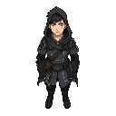 adult male, athletic build, short dark hair, worn hooded cloak over tactical gear, faint glowing lines on outfit hinting at time tech.