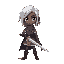 1girl, light gray hair, dark skin, sword