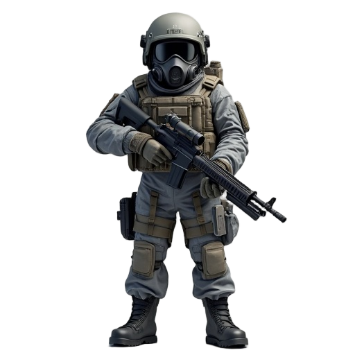 a marine soldier, hecu style, grey urban cammo, grey urban cammo helmet, modern shotgun, gas mask
