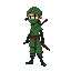 side view of a ninja wearing green and holding a sword