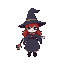 cute witch, white skin, red hair, holding a wand