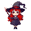 cute witch, white skin, red hair, holding a wand