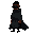 an african, with a dark cloak covering his body and wearing black goggles, posing to the right in an idle stance