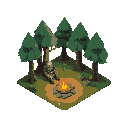 medieval knight resting in forest with a campfire