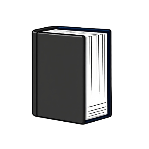 pixel black and white book with blue spine. the book should have depth as if being viewed from the right of spine but none of the top or bottom should be visible.