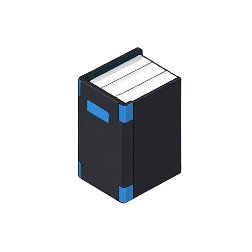 mostly black and white simple book with accents of blue for the book spine. the book should have depth as if being viewed from the right but none of the top or bottom should be visible.