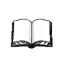 pixel-art black and white closed book viewed side-on