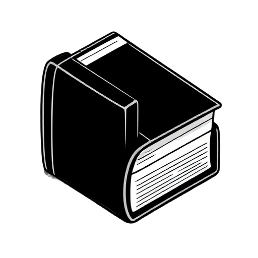 mostly black and white simple book with accents of a single colour for the book spine. the book should have depth as if being viewed from the right but none of the top of the book should be visible.