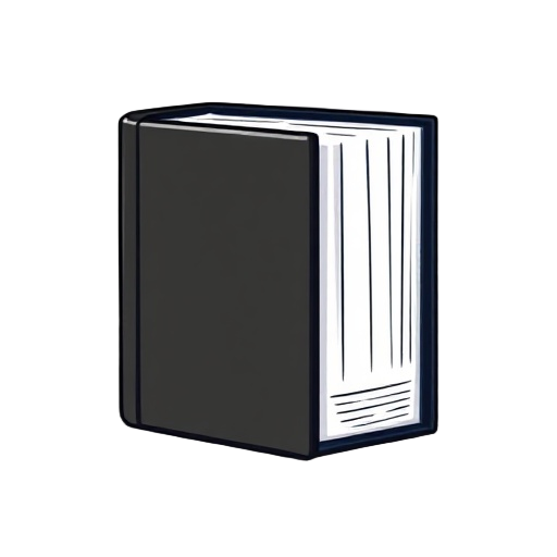 pixel black and white book with blue spine. the book should have depth as if being viewed from the right but none of the top or bottom should be visible.