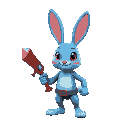 blue rabbit holding a red weapon in brawl stars style