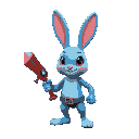 blue rabbit holding a red weapon in brawl stars style