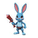 blue rabbit holding a red weapon in brawl stars style