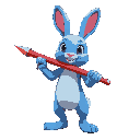 blue rabbit holding a red weapon in brawl stars style