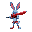 blue rabbit holding a red weapon in brawl stars style