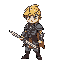 draw a warrior with blonde hair and gray armor, holding a sword