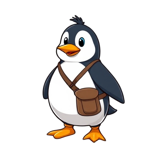 quiero un personaje de un pinguino aventurero, que tenga un bolso de escusionista y que sea del estilo de juego de supernintendo