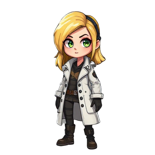 post apocalyptic blonde girl with white coat