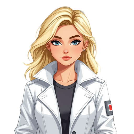 post apocalyptic blonde girl with white coat