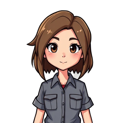 civilian girl, brown hair, grey shirt