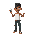 caribbean mechanic boy with a white tank top and wrench in hand