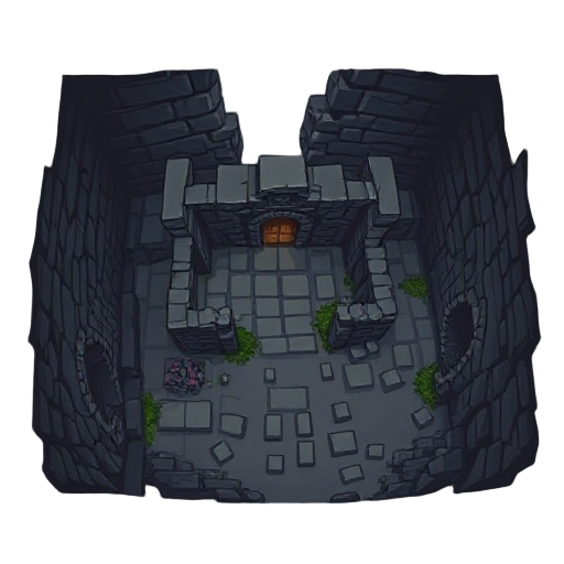 ruin of tample in dungeon with dark ambiance