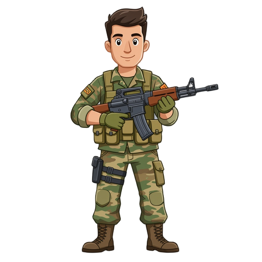 sebuah karakter pria dengan profesi tentara yang sedang memegang ak-47