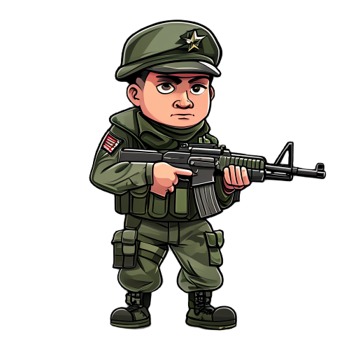 sebuah karakter pria dengan profesi tentara yang sedang memegang ak-47