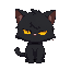 a cute female black cat fluffy with yellow eyes, sleepy