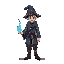 low resolution of charater, 8bit pixel, pixel art of an male young adult wizard with small blue fire magic, blur, rpg game aesthetic, --niji 6