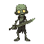 front facing idle zombie with a rusty sword in his right hand