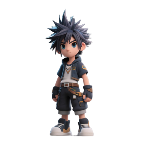 a 19-year-old male character with spiky hair like those in final fantasy, wearing cool clothes.