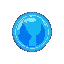 a shimmering blue sphere with a holographic shield-like barrier rotating around it, emitting a soft neon blue glow. the sphere has a smooth, reflective surface with faint digital grid lines, symbolizi