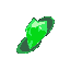 a sleek green crystal with a vibrant neon green glow, encased in a dynamic, swirling energy vortex. the crystal has a streamlined, aerodynamic shape with faint holographic speed lines trailing behind,
