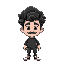 curly hairs guy with small mustache, portrait, black and white colors