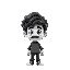 curly hairs guy with small mustache, portrait, black and white colors