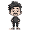 curly hairs guy with small mustache, portrait, black and white colors