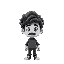 curly hairs guy with small mustache, portrait, black and white colors
