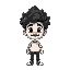 curly hairs guy with small mustache, portrait, black and white colors
