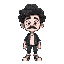 curly hairs guy with small mustache, portrait, black and white colors