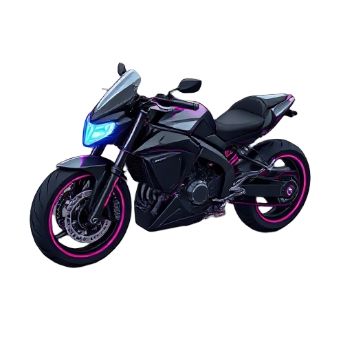 sci-fi 2d motorbike, spacecraft, cyberpunk, black glossy with neon lights