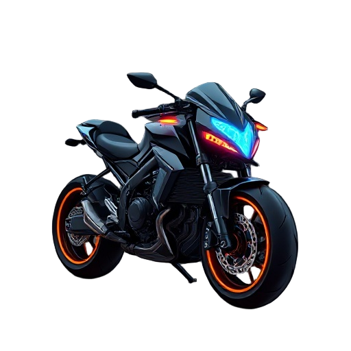 sci-fi motorbike, cyberpunk, black glossy with neon lights