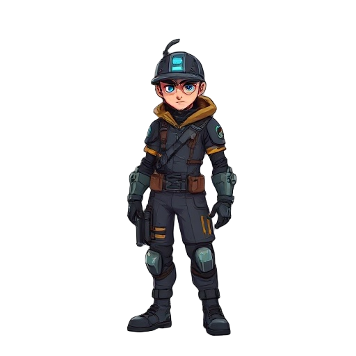 cyberpunk engineer warrior, side-view